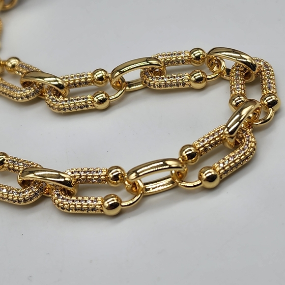 Premium Chunky Necklace Rhodium 18K Gold Plated Chain White Topaz - Picture 3 of 11